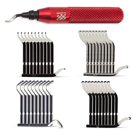 AFA Tooling Deburring Tool, 41 HSS Blades, Red CNC Anodized Aluminum Handle - style: 41 Blades (Mixed 4 Types)