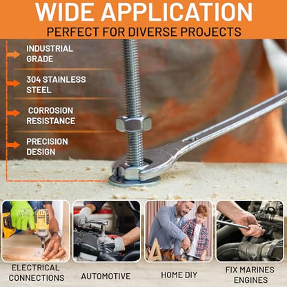 Stainless Steel Flat Washers Assortment Kit, SAE 304, 300-Piece Metal Screw Washers Set for Bolts, 8 Sizes #6; #10; #12; 1/4"; 5/16"; 3/8"; 1/2" - size: Stainless Steel - 300Pcs