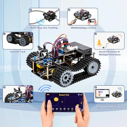 ACEBOTT Smart Robot Tank Car Kit with ESP32 for Arduino Robotics for Kids Ages 8-12 12-16 STEM Science Kits Coding Gifts for 8-16 Year Old Boys Girls Teens Cool Engineering Building Toys Unique Gifts - color: Gray