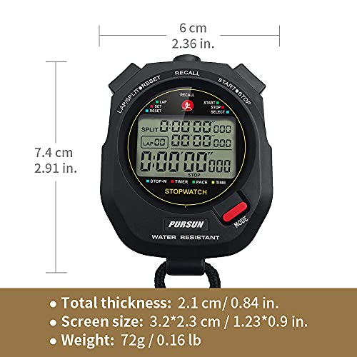 Professional Stopwatch Timer for Sports 100 Lap Stopwatch Digital Sports Stopwatch with Countdown Timer 100 Lap Memory 0.001 Second Timing Water Resistant