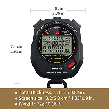 Professional Stopwatch Timer for Sports 100 Lap Stopwatch Digital Sports Stopwatch with Countdown Timer 100 Lap Memory 0.001 Second Timing Water Resistant