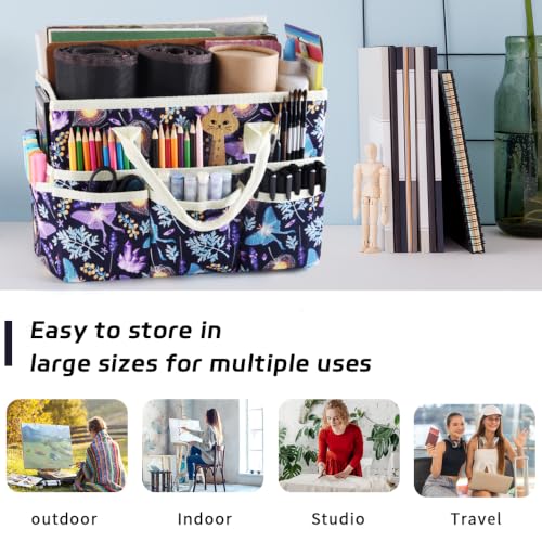 E-WEICHEN Craft Organizer Tote Bag with Multiple Pockets,Purple Firefly - color: Purple Firefly