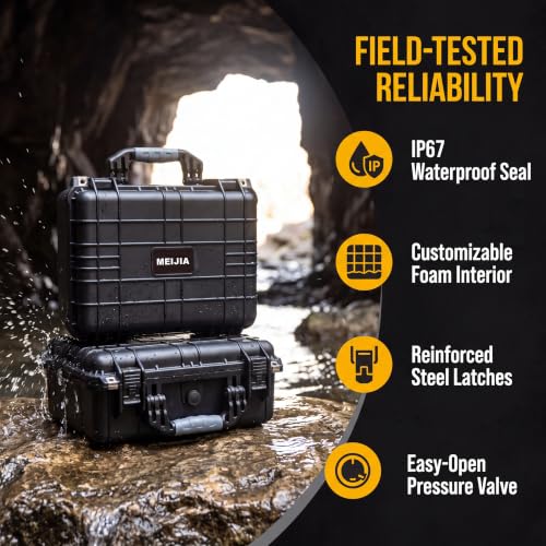 MEIJIA All Weather IP67 Waterproof Hard Camera Case,Hard Protective Case,Hard Case with Customizable Foam,Fit Use of Drones,Camera,Equipments,Pistols(Black,15.98x12.99x6.85inches) - color: Black, size: 15.98x12.99x6.85inches
