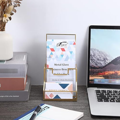 BTSKY Golden Glass Brochure Holder for 4" Wide Trifold Handouts
