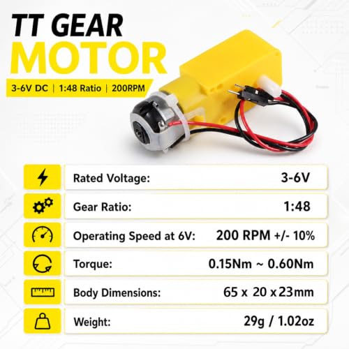 10-Pack TT Gear Motor, 3-6V DC, 200RPM, 1:48 Ratio