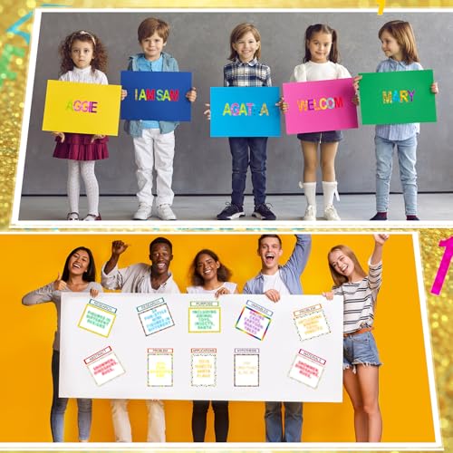 PerKoop 36 Sheets Science Fair Board Poster Boards Supplies 24 Self Adhesive Presentation Subtitles 4 Science Fair Project Titles 8 Personalized Letter Sticker for Classroom (Glitter Neon 1) - color: Glitter Neon