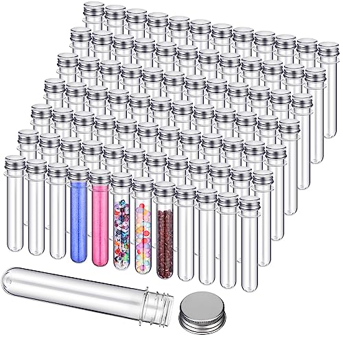 Xinnun 45 ml 200 Pcs Plastic Test Candy Tube Bulk Transparent Clear Bath Salt Tube Lid Plastic Vial Decor DIY Liquor Beading Seed Shampoo Hot Chocolate Spice Flower Storage Scientific Project Party