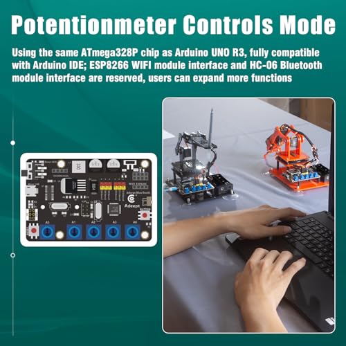Adeept 5DOF Robotic Arm, Programmable DIY Coding Kit for Arduino IDE - color: Wooden