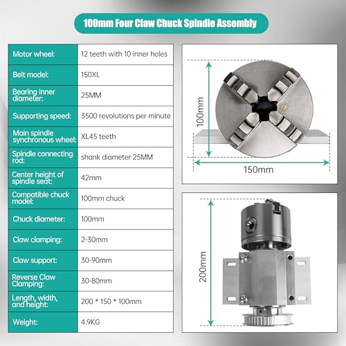 RATTMMOTOR K12-100mm No Powered Lathe Chuck Spindle Assemblies
