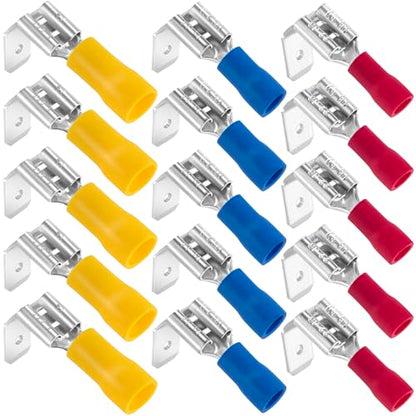ANCIRS 15pcs Semi-Insulated Piggyback Spade Connectors, 3 Models, 3 Colors - size: 22-10 AWG