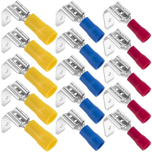 ANCIRS 15pcs Semi-Insulated Piggyback Spade Connectors, 3 Models, 3 Colors - size: 22-10 AWG