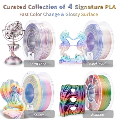 ZIRO Silky Fast Color Change PLA 4 Pack Bundle, Shiny Surface 1KG X 4 Spool - color: Silk Fast Color Change-4pack (Candy, Earth Tone, Pastel Pearl, Rainbow)