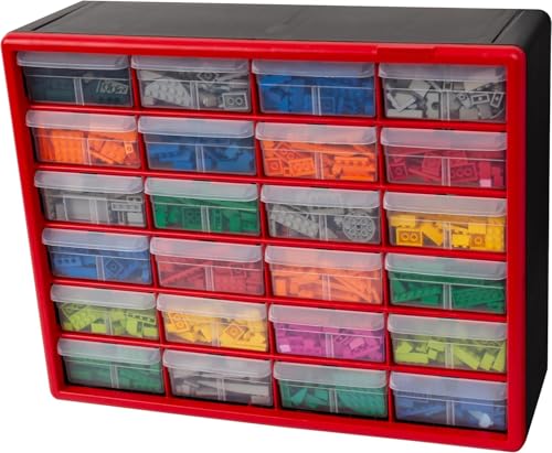 Akro-Mils 24-Drawer Plastic Storage Cabinet, 20"W x 6"D x 16"H, Red - color: Red, size: 24 Drawer, style: 1 Pack