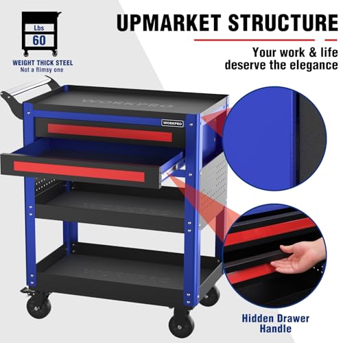 WORKPRO Premium 28" 2-Drawer Rolling Tool Cart, Heavy Duty Utility Industrial Service Cart Storage Organizer with Wheels and Locking System, for Mechanic, Warehouse, Garage, Workshop, 400 lbs Load