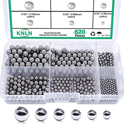 KNLN/620PCS 6 Size Bicycle Bearing Balls Stainless Steel Precision Steel Balls Stainless Steel Assorted Loose Kit 1/4" 7/32" 3/16" 5/32” 1/8" 3/32" N-037-620PCS - size: 620PCS-6 SIZE-1/4"-3/32"