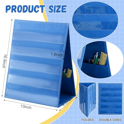 Tabletop Pocket Chart 13 x 17 Inch 600d Oxford Fabric Double Sided Pocket Chart Stand with 5 Straps Foldable Organizer Sticker Display Stand for Classroom, Home, Office (Gray Blue) - color: Gray Blue