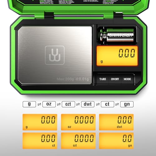 UNIWEIGH Digital Pocket Scale 200g/0.01g, Digital Scale Grams Precision - color: Fluorescent Green