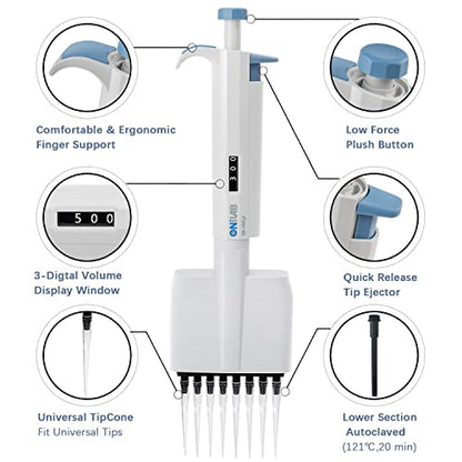 ONiLAB Lab Micropipette, 8-Channel Adjustable Volume Pipettor 0.5-10μL - size: 0.5-10μl, style: 8 channels
