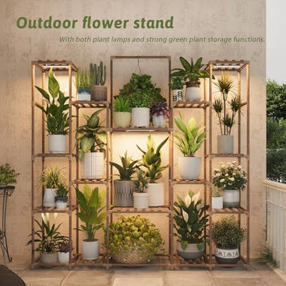 Bamworld Plant Stand with Grow Lights Large Plant Shelf Indoor Hanging Plants