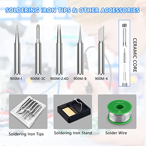 Soldering Iron Kit, 60W 110V Soldering Irons, Adjustable Temperature Soldering Welding Tool Kit with Extra 5pcs Tips, Stand, Sponge, Solder Wire - color: 9-in-1