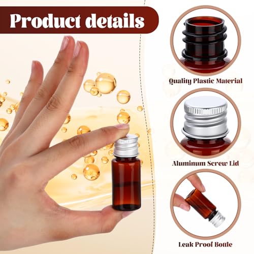 200 Pcs 10ml Mini Plastic Bottles Vials Tiny Jar with Aluminum Screw Lid Cap Clear Plastic Sample Container with Sealed Top Metal Lid for Cosmetic Essential Oil Specimen(Sliver and Amber) - color: Sliver and Amber