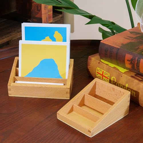 Montessori Three Part Box– Solid Beechwood 3-Compartment Storage Tray for Language Cards, Classification & Organization, Montessori Classroom Homeschool Materials for kids - color: Three Part Box