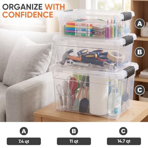 Superio 11 Quart Clear Plastic Storage Boxes with Lids, Stackable Organizer Containers, BPA-Free Storage Bins for Home, Office, School & Dorm, 1 Pack - size: 11 Quart