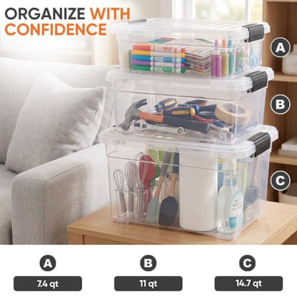 Superio 11 Quart Clear Plastic Storage Boxes with Lids, Stackable Organizer Containers, BPA-Free Storage Bins for Home, Office, School & Dorm, 1 Pack - size: 11 Quart