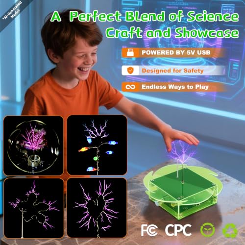eUda+ STEM Tesla Lightning Kit for Kids&Adults 8-10 11-17 18+ Stem Toys for Ages 8-13 Teen Gift for Boys Girls 13-17 Science Kit for Kids 12-16 Build Your Own Tesla Coil Kit (Assembly Version, FWFB)