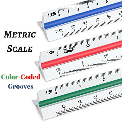 Mr. Pen- Metric Engineer Scale Ruler, Ruler, 12" Aluminum Scale Ruler, Triangular Scale, Scale Ruler for Blueprint, Triangle Ruler, Metric Engineering, Drafting Ruler