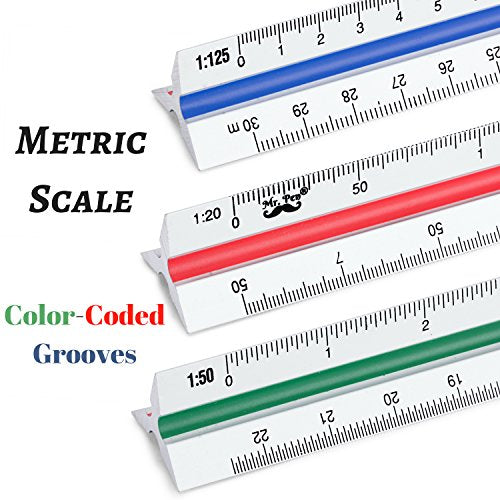Mr. Pen- Metric Engineer Scale Ruler, Ruler, 12" Aluminum Scale Ruler, Triangular Scale, Scale Ruler for Blueprint, Triangle Ruler, Metric Engineering, Drafting Ruler