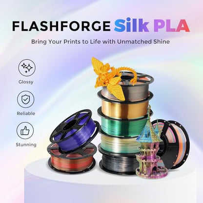 Flashforge 3D Printer Filament Silk PLA 1.75mm 1kg Spool-Dimensional Accuracy +/- 0.02mm (Blue) - color: Blue
