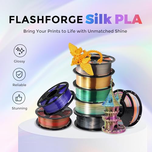 Flashforge 3D Printer Filament Silk PLA 1.75mm 1kg Spool-Dimensional Accuracy +/- 0.02mm (Blue) - color: Blue