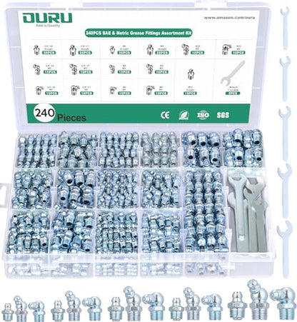 OURU 240PCS Grease Fittings Assortment Kit, SAE & Metric with Wrench Kit - size: 240