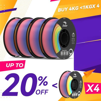 Creality 3D Printer Filament 1.75mm, Rainbow PLA+ Plus Pro Filament Toughness Upgraded, Dimensional Accuracy ±0.02mm, Fit Most 3D Printers, 4 Pack 1kg Spool(2.2lbs), Rainbow - color: Gradient