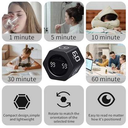 LUCKY TIME Flip Productivity Timer, 1, 5, 10, 30, 60 Min, Desk Cube Timer - color: White+black Hexagon