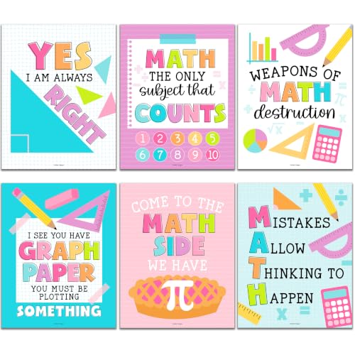 6 Math Posters - Motivational Math Posters for Elementary & Middle School - color: Colorful Pastel