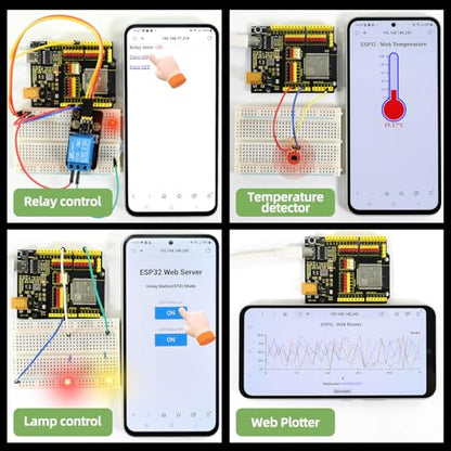 KEYESTUDIO ESP32 IoT Learning Kit for Beginners, Build Wi‑Fi & Bluetooth Smart Devices, Arduino IDE C/C++ and MicroPython Tutorials, Sensors, OLED, Motors & Complete Electronics Components