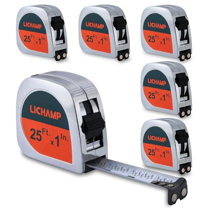 Lichamp 6 Pack Tape Measure 25 ft Magnetic, 1-Inch Wide Measuring Tape