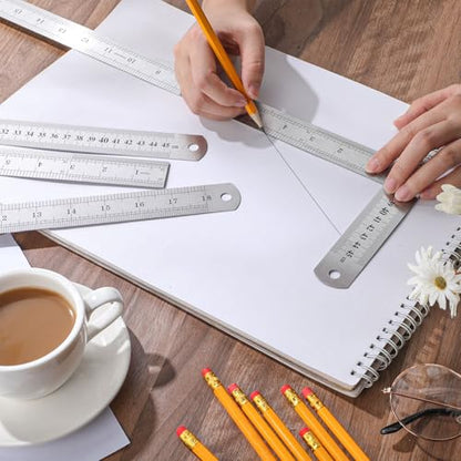 EBOOT 8 Pack 18inch Metal Rulers, Imperial Metric - size: 18inch