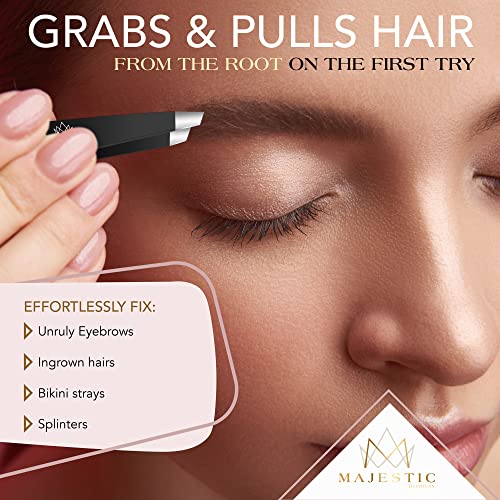 Majestic Bombay Precision Tweezers Set, Fine Point, Slant, Women and Men - color: Black