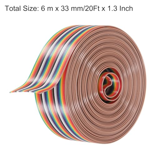 MECCANIXITY 1 Pcs 25 Pin Flat Rainbow Ribbon Cable 20 Ft 1.27mm Pitch Breadboard Jumper Wires for Electronic Projects - size: 20 Ft, style: 25P