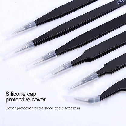 Precision Tweezers Set - 6PCS Anti Static Electronics Tweezers Soldering