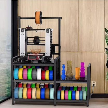 3D Printer Table with Filament Storage Printer Stand with Power Outlet,Heavy Duty 3D Printer Storage rack for ABS, PLA, TPU Filament Spools, Home Offices and Studios Carbon Fiber Black - color: Carbon Fiber Black