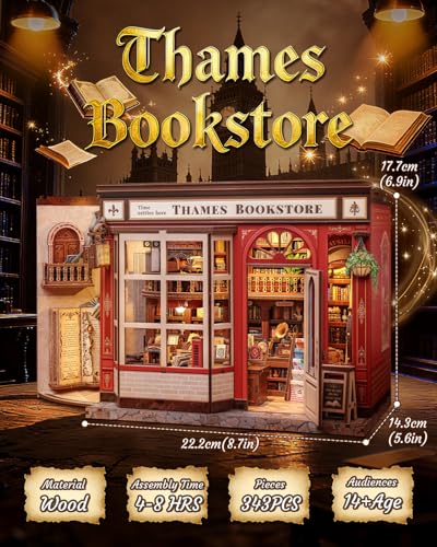 CUTEBEE Book Nook Kit, DIY Miniature House Kit for Adults, Bookshop Booknook - color: Thames Bookstore