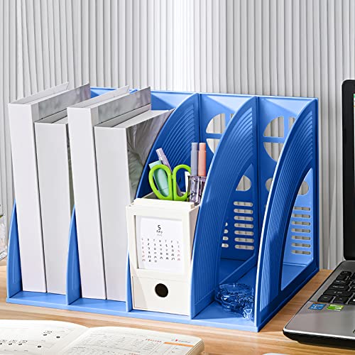Marte Vanci Magazine File Holder Vertical PP Folder Book Desktop Organizer Plastic Storage Sturdy Vertical 4 Section Folder (Blue) - color: Blue 4 Section