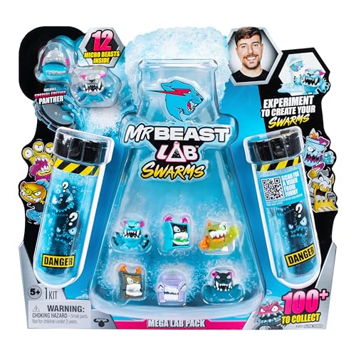 MrBeast Lab Swarms Mega Lab 12 Pk Hard Boiled - Experiment by Adding Water, Shaking The Test Tube & Revealing 12pk of 1" MrBeast Collectible Characters, Includes Special Edition Panther - style: 12 Pack - Hard Boiled