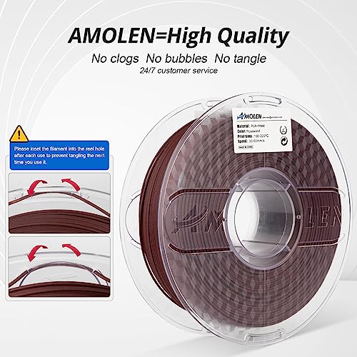 AMOLEN Wood PLA 3D Printer Filament 1.75mm Dry Rosewood 15% Wood Fiber 1KG - color: Wood-dry Rose