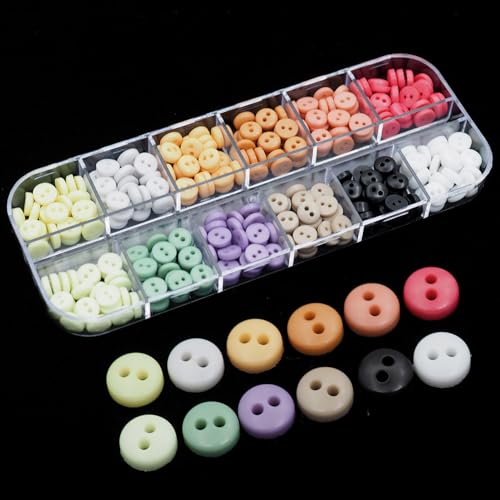 300 PCS 2 Hole Tiny Resin Round Buttons-6mm /0.24"，perfert for DIY Tiny Clothes Sewing mini Projects mini Gift Decorations (12 Colors mixed/300 PCS