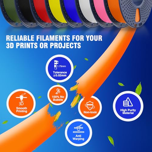 JAYO Rapid PLA 3D Printer Filament Bundle 2KG, 8 Pack 250g - color: 0.25kg*8(black/White/Blue/Red/Pink/Orange/Yellow/Green)